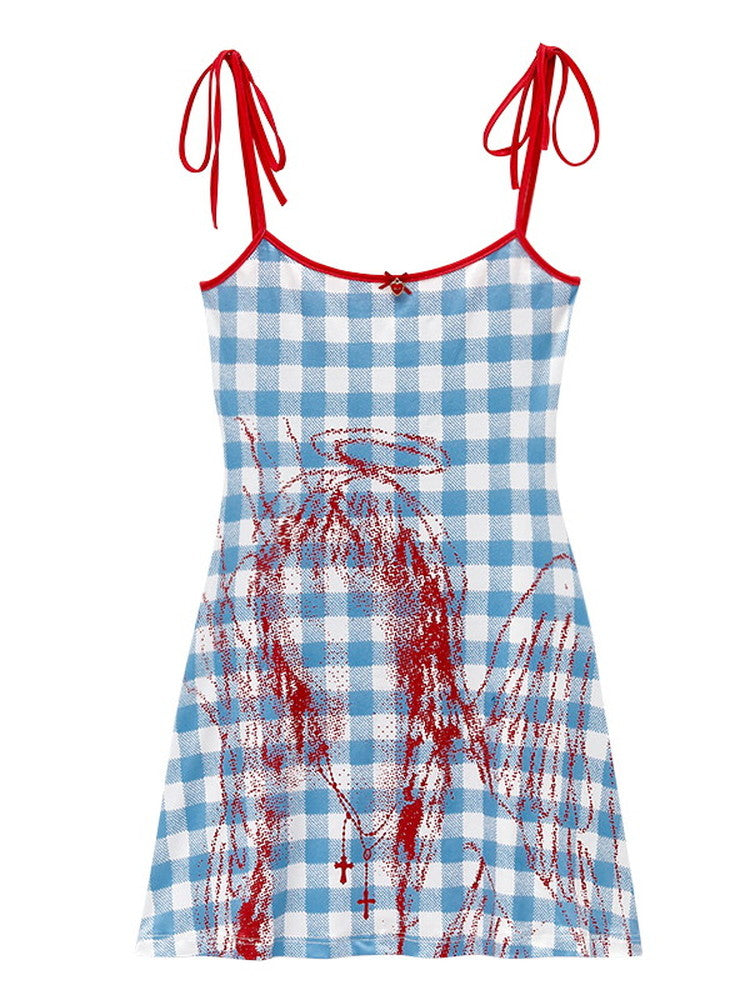 Checked Ribbon Girly Cute Camisole Dress