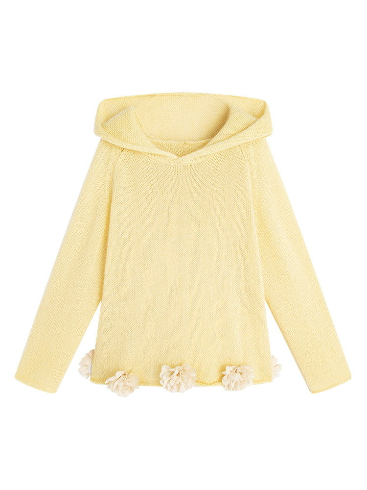 3D -Blumen -Hoodie lässig locker, blasses Knit