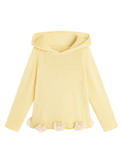 3D -Blumen -Hoodie lässig locker, blasses Knit