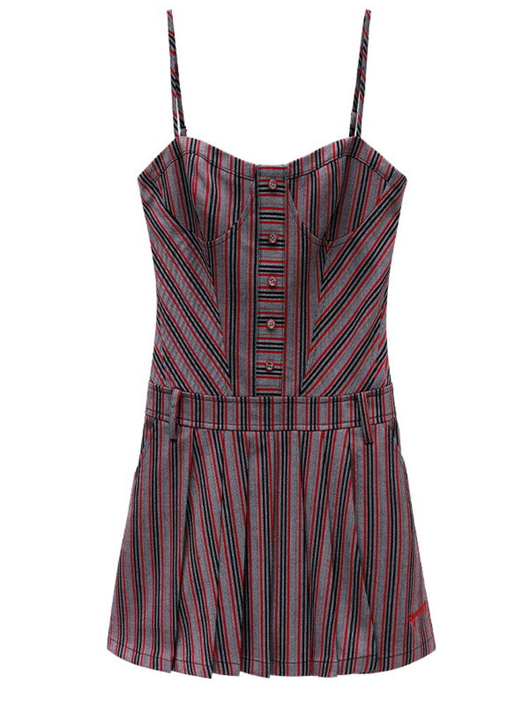 Stripe Pleats Chic Camisole Dress