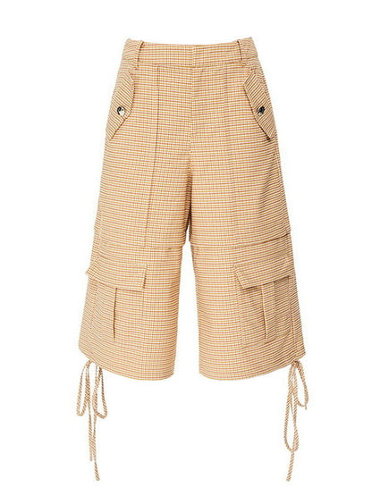 Checked Casual Wide Drawstring Half-Pants