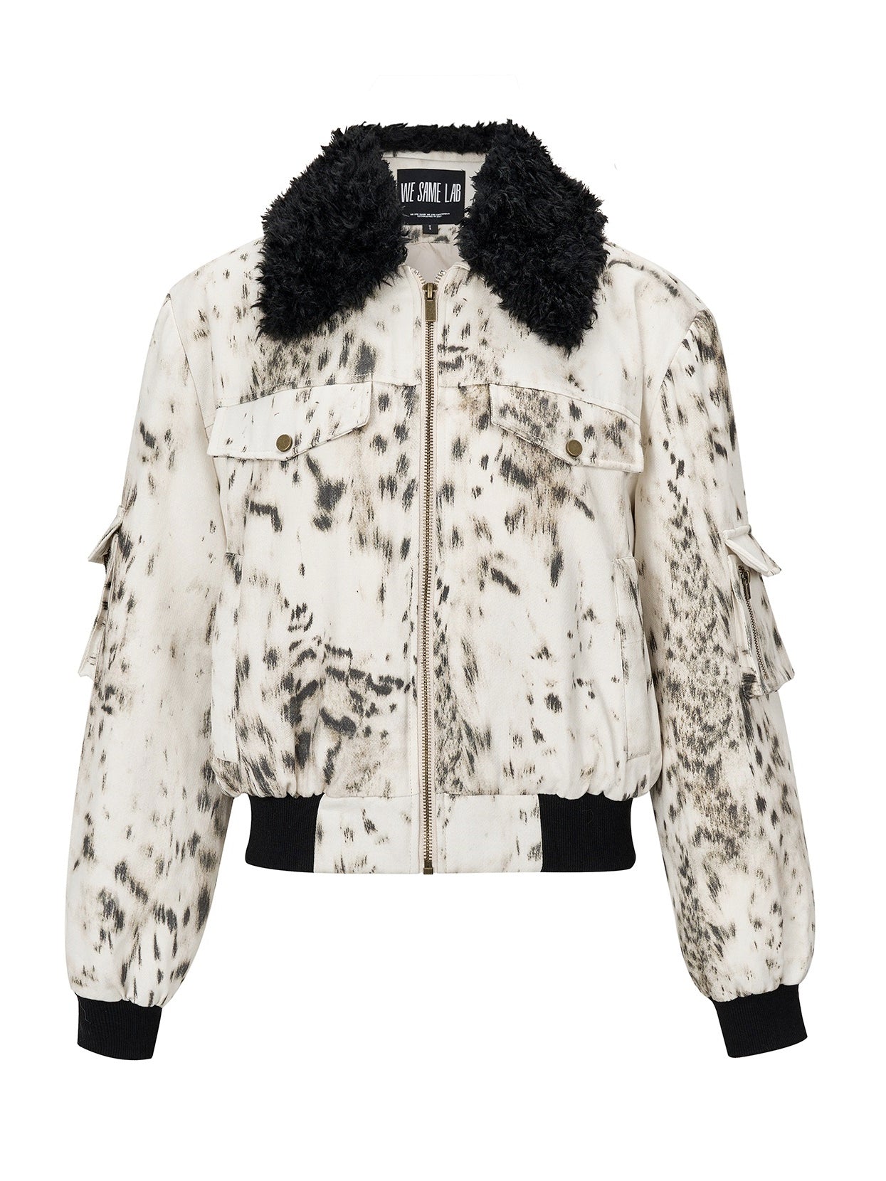 Boa-Collar Speckled Leopard Short Jacket