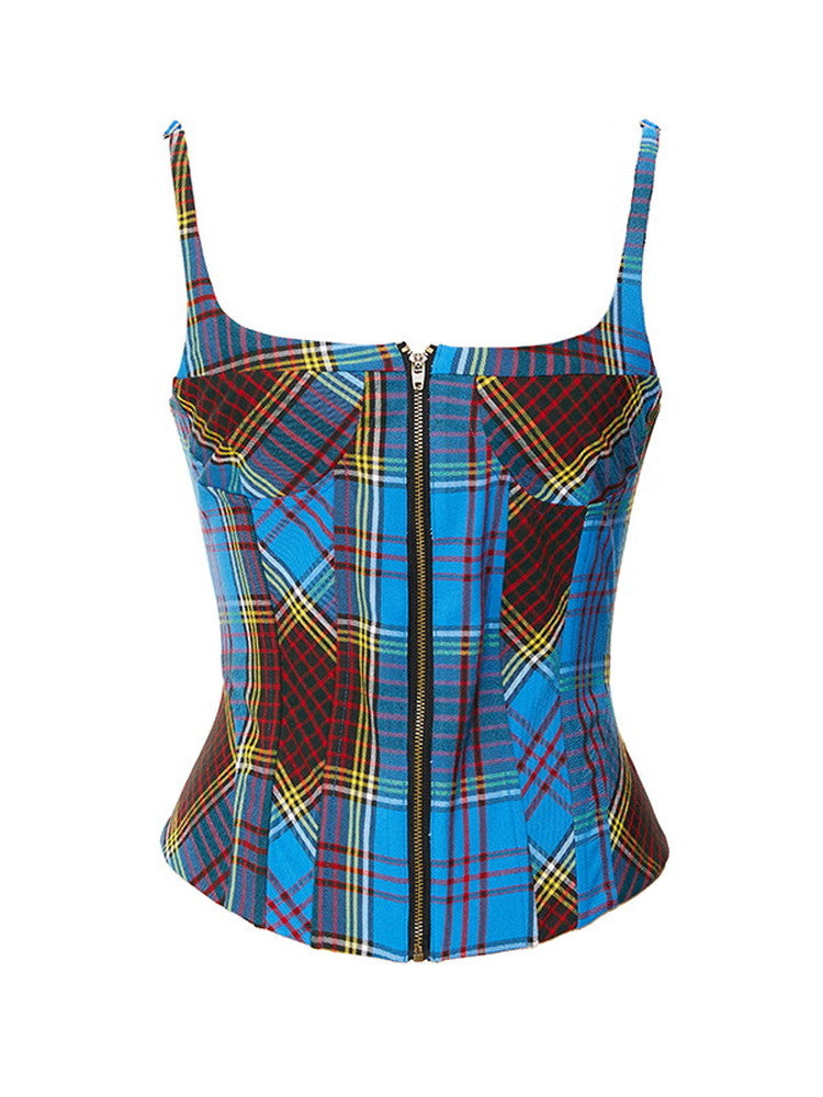 Checked Retro Girly Camisole Slim Constricted Bustier