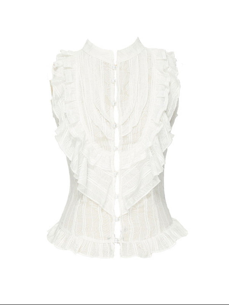 Chic Frill Lace Tiered Classic Blosue＆Mini-Skirt