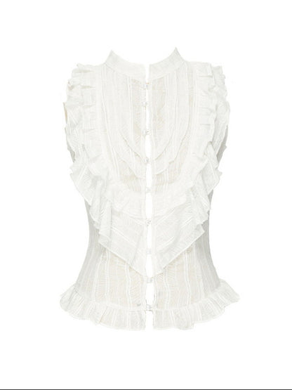 Chic Frill Lace Tiered Classic Blosue＆Mini-Skirt