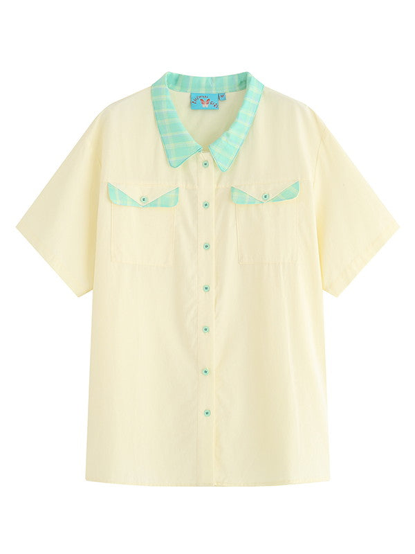 Checked Girly Retro Natural Half-Sleeve Shirt