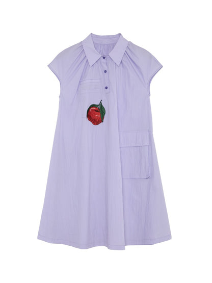 Embroidery Apple Retro Flare Shirt-One-Piece