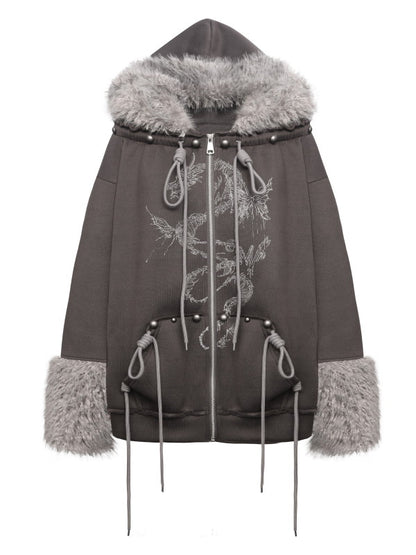 Fur Boa 2way Draw String Übergroße Dragon Parka