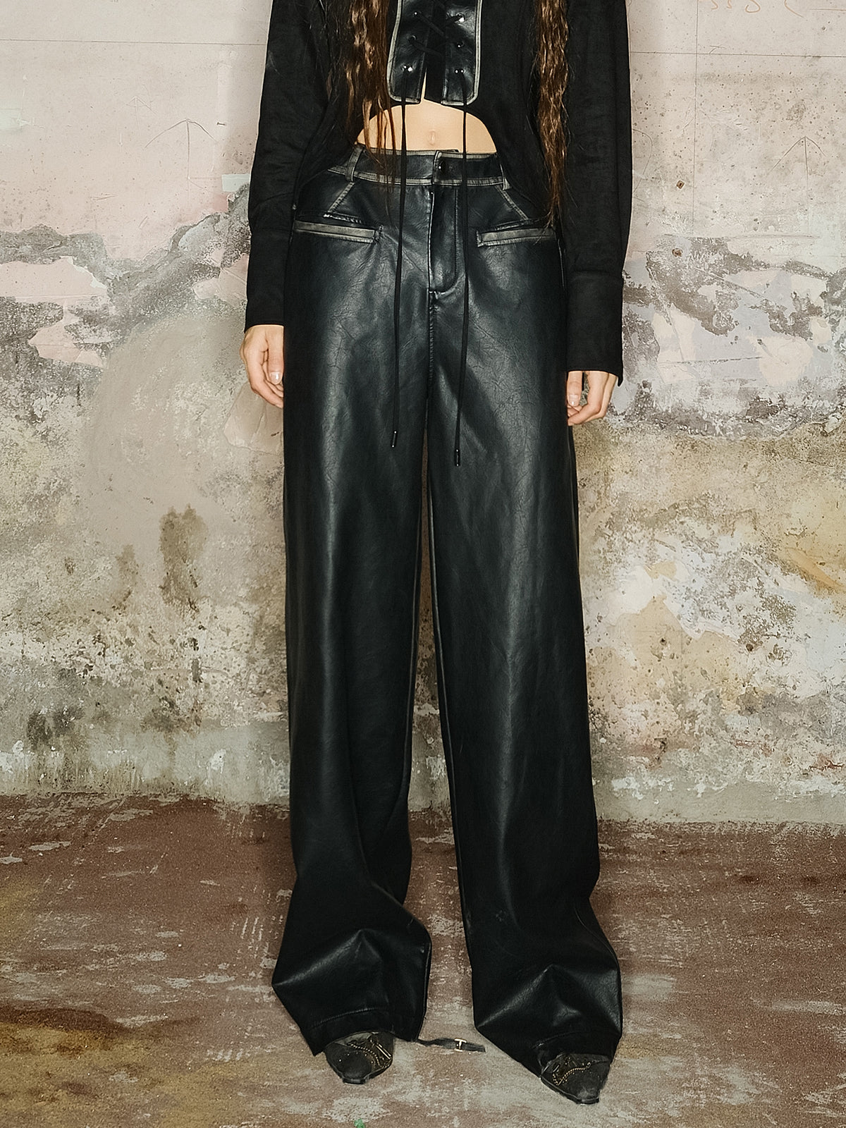 Smooth Straight Plain Cool Leather-Pants