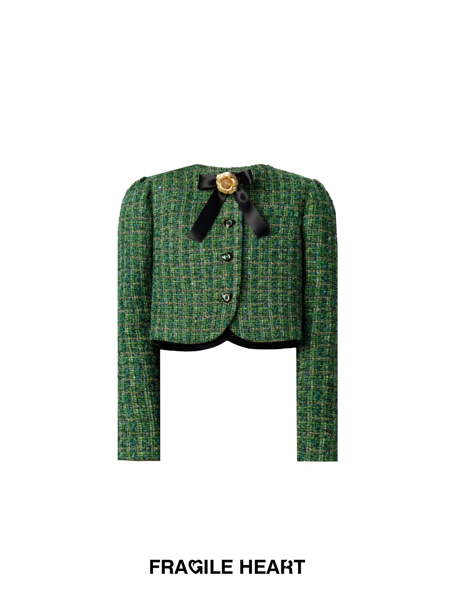 Tweed Ribbon Flower Broach Tweed Classy Short-Jacket