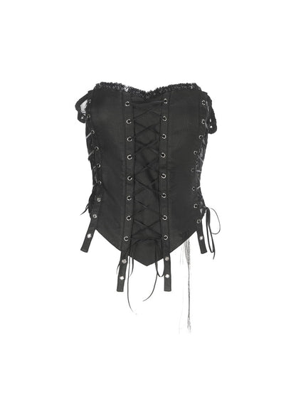 Leather Lace-Up Tight Punk Heavy Bustier＆Skirt