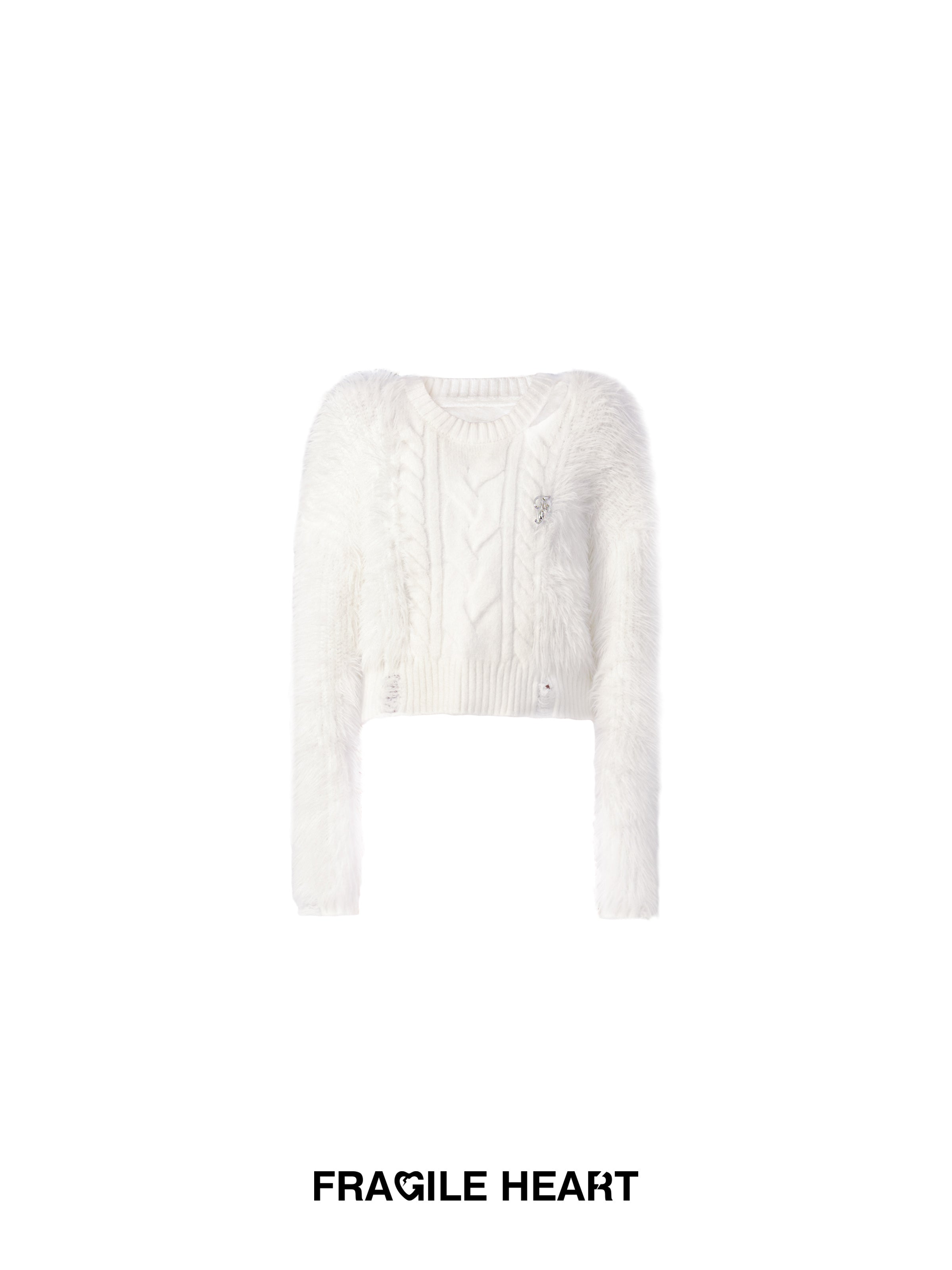 Open-Shoulder Fluffily Classy Short Mohair-Knit Cable-Knit