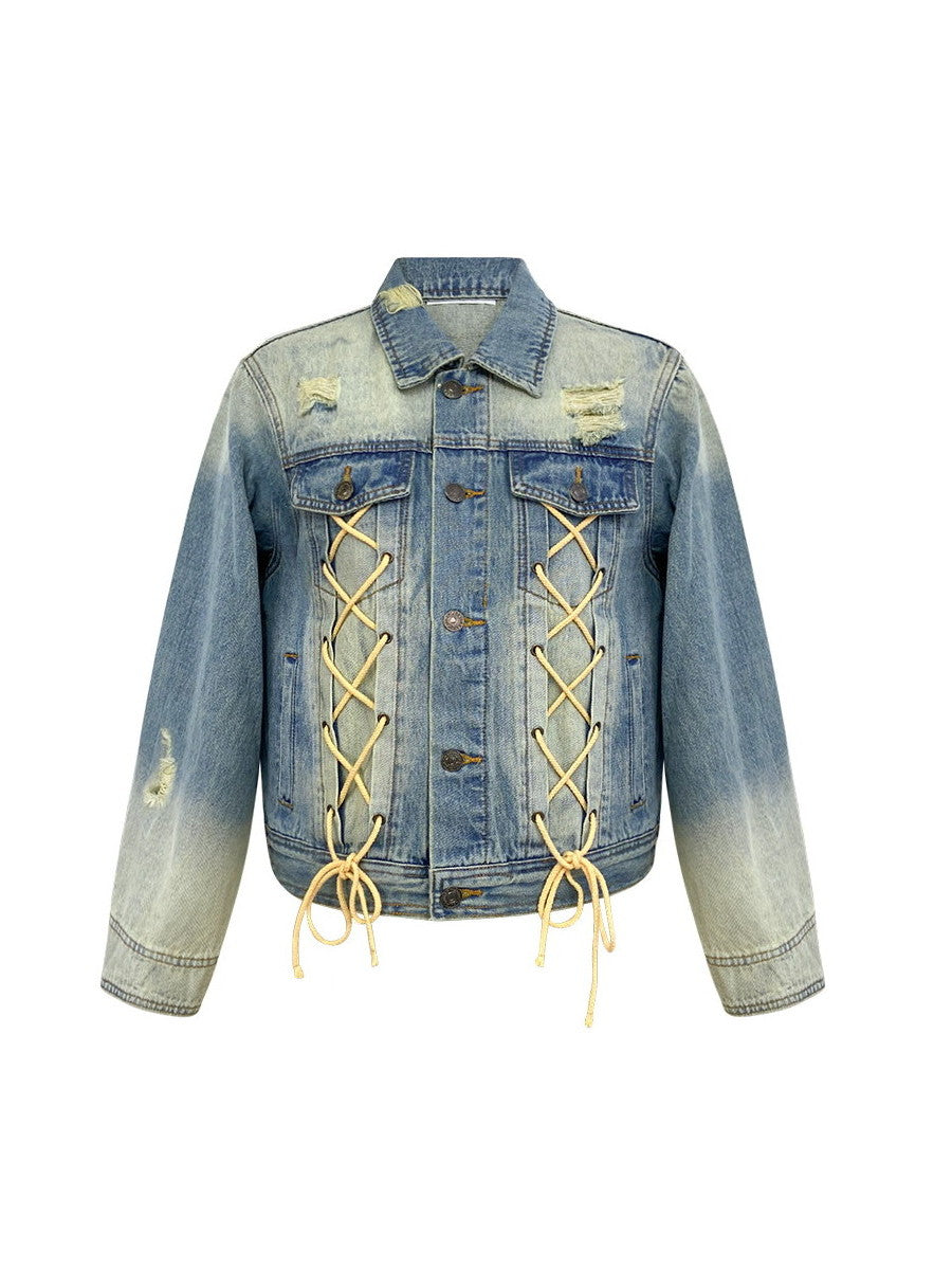 Washed Lace-Up Vintage Retro Nichi Jacket