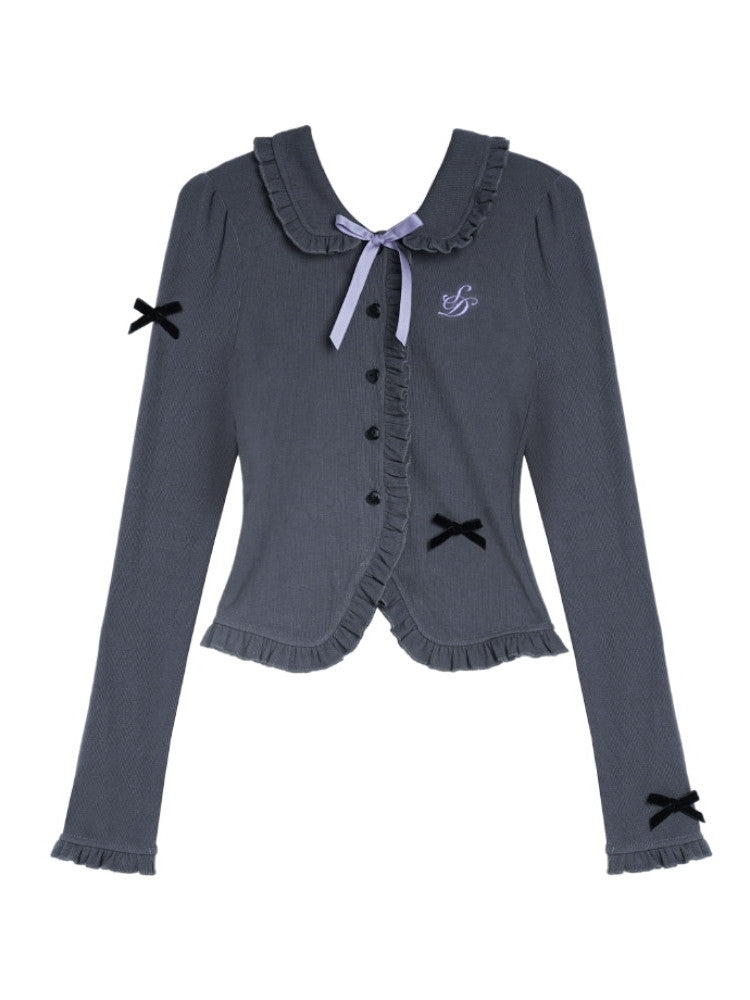 Frill Retro Ribbon Girly Cardigan Knit