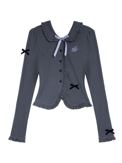 Frill Retro Ribbon Girly Cardigan 니트