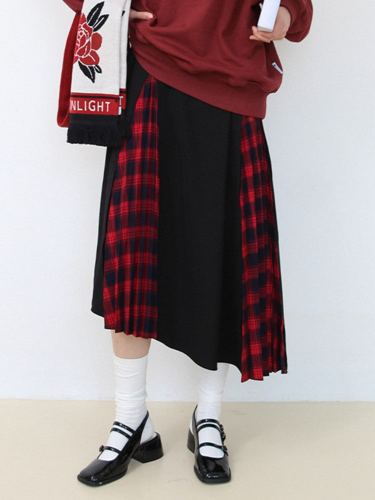 Checked Girly Retro Flare Casual Mix Long-Skirt