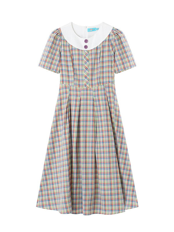 Checked Girly Retro Colorful Flare Long One-Piece