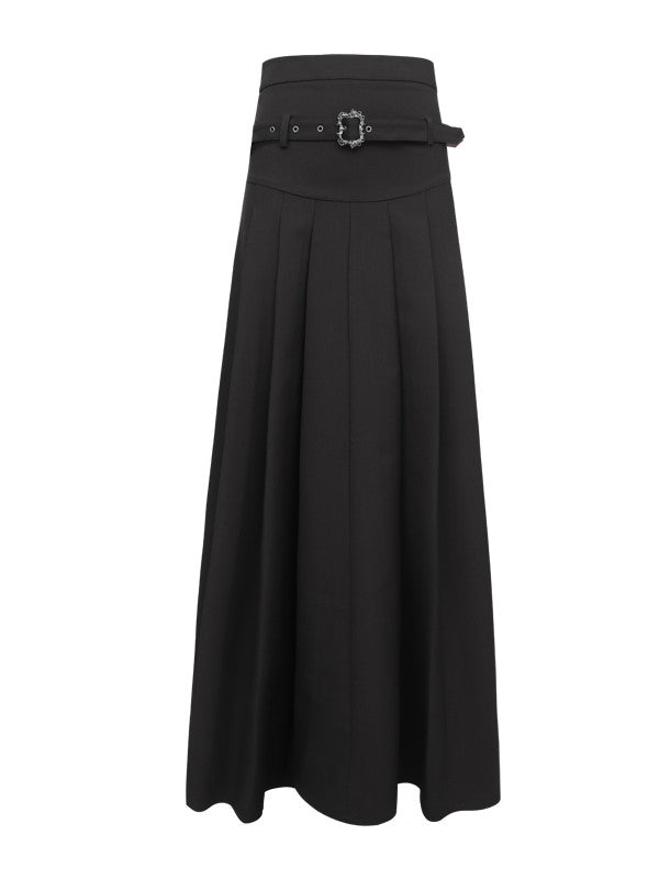 Flare A-Line Plain High-Waist Long-Skirt