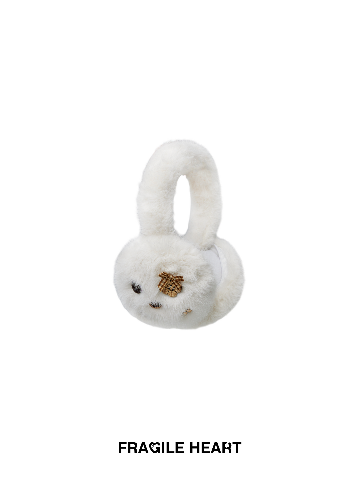 Embroidery Fur Fluffily Ribbon Button Cute Earmuffs