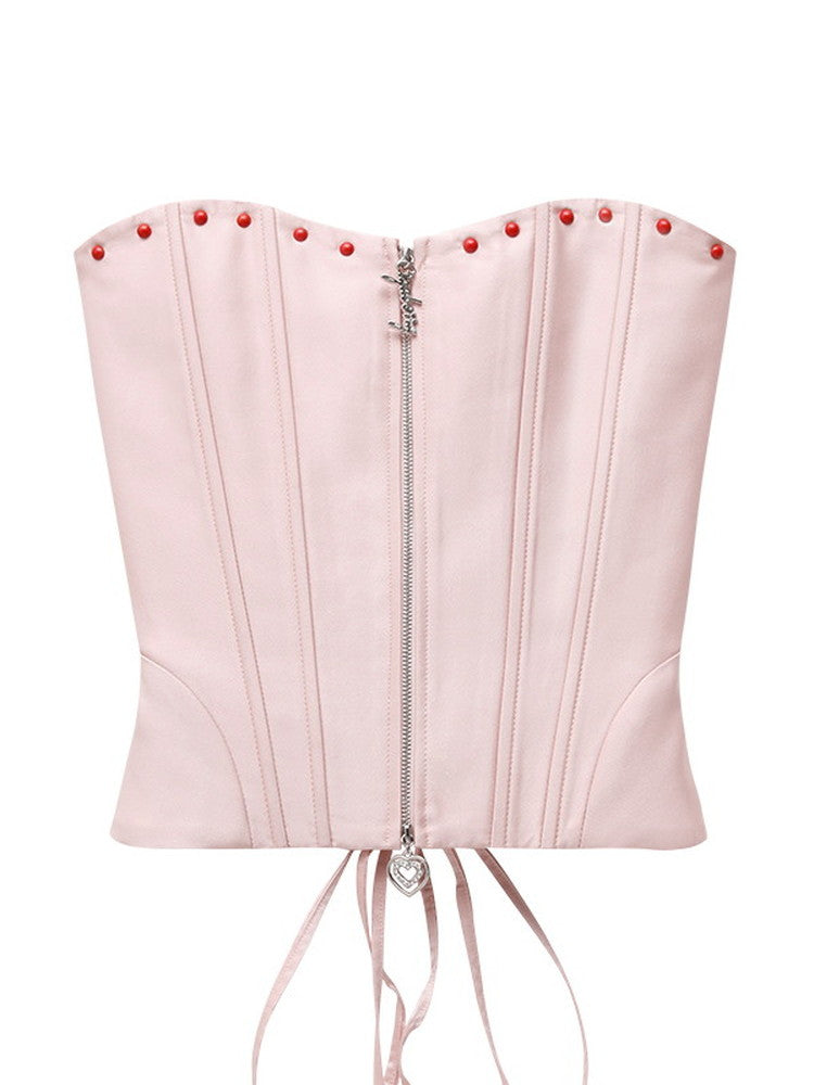 Lace-Up Slim Zip Bustier Bare-Top