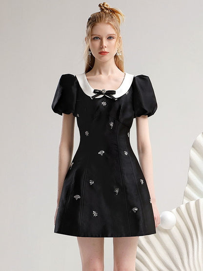 Bijou Puff-Sleeve Chic Short Feminine Dress