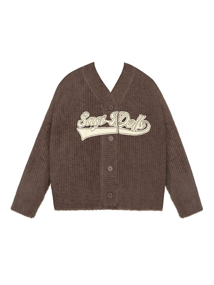 Cardigan de patch à col en v girly épais