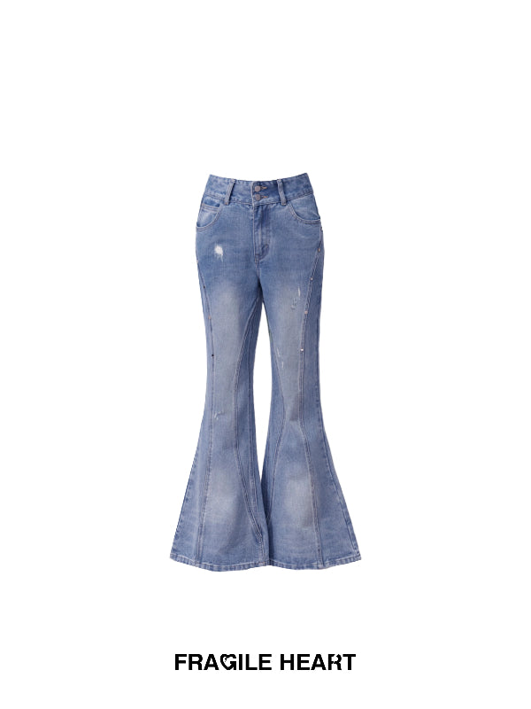 Denim Casual Washed Damage Retro Flare-Pants