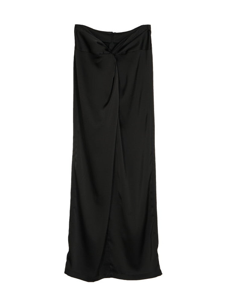 Simple Plain Drape High-Waist Long-Skirt