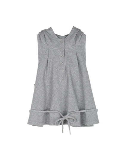 Sweat Hoodie No-Sleeve Waist-String Tops