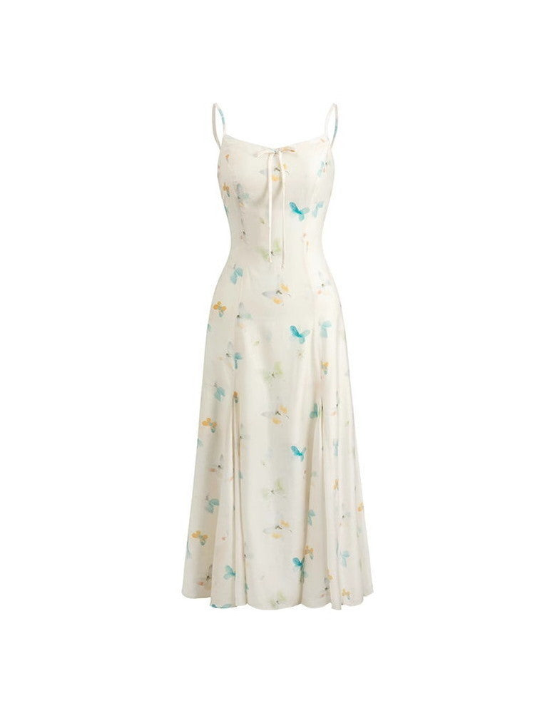 Butterfly Watercolor Camisole Retro Long Dress