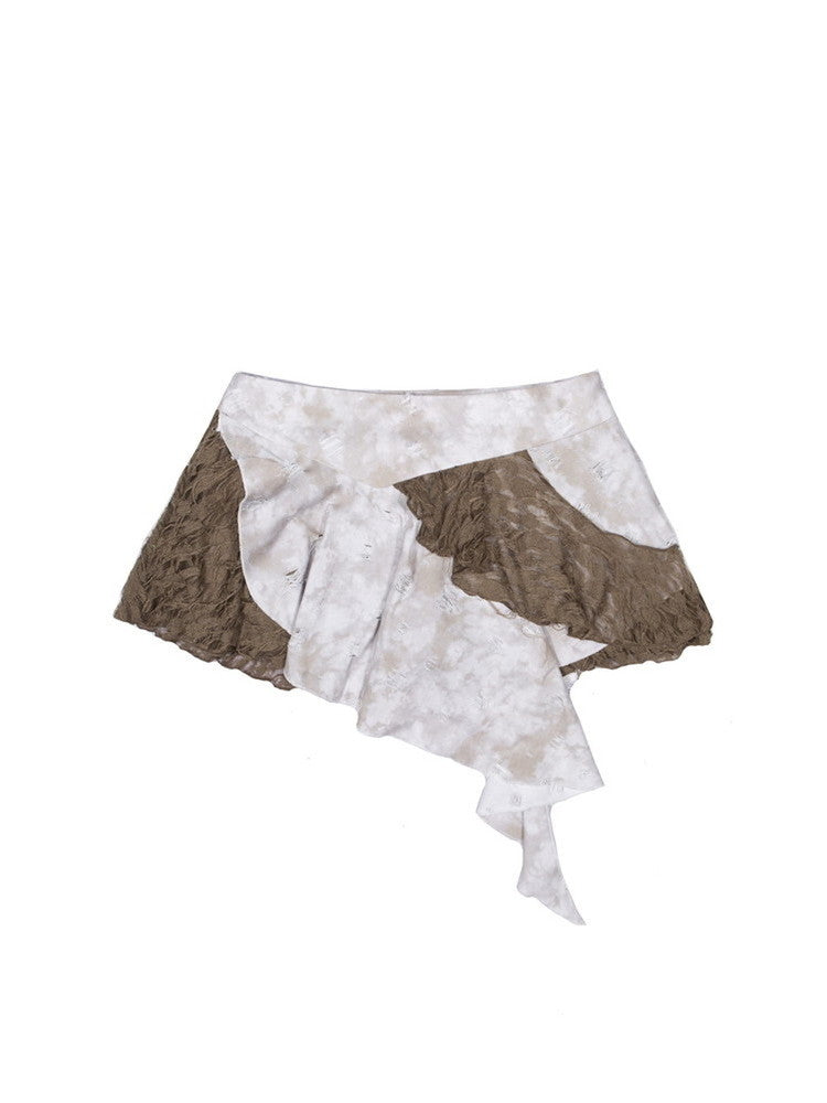 Asymmetry Tie-Dye Damage Frill Mini-Skirt