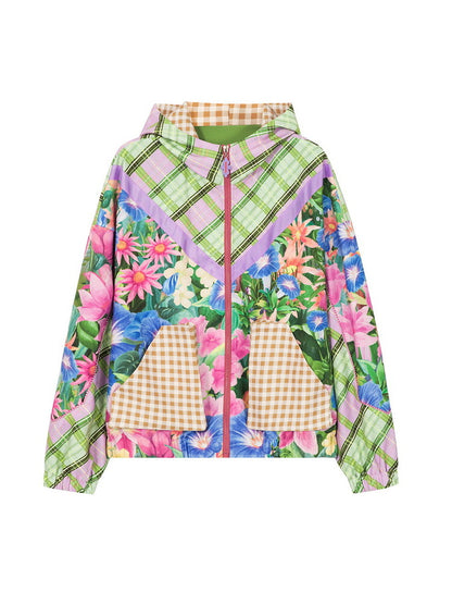 Flower Checked Hoodie Jumper Fancy Parka