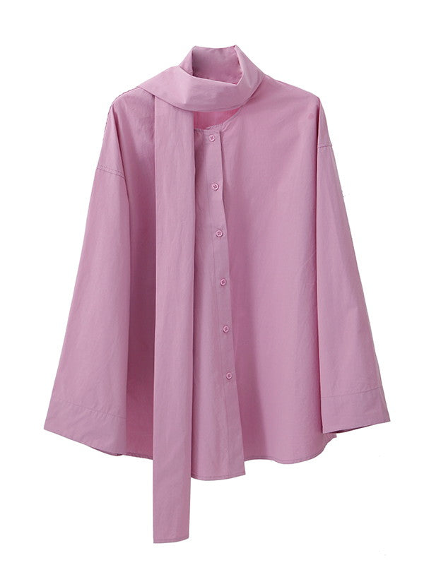 Long-Tie-Bluse Plain Oovresize Nichi Shirt