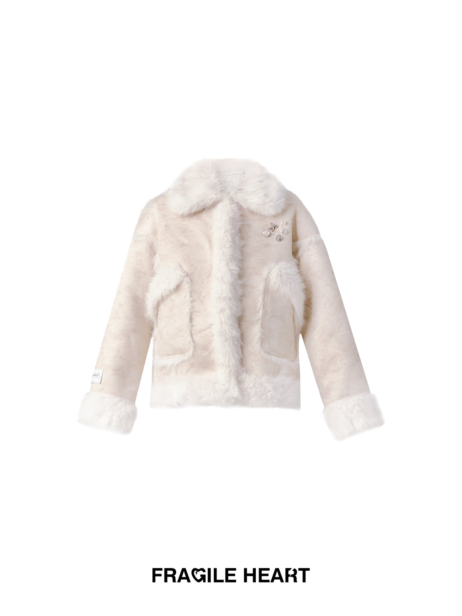 Fur Big-Pocket Retro Box-Pleats Leatner-Jacket＆Mini-Skirt