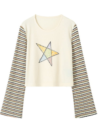 Border Star Casual Handwrite Flare-Sleeve Cutew