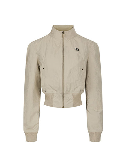 Stand-Collar Plain Vintage Casual Cool Blouson Jacket