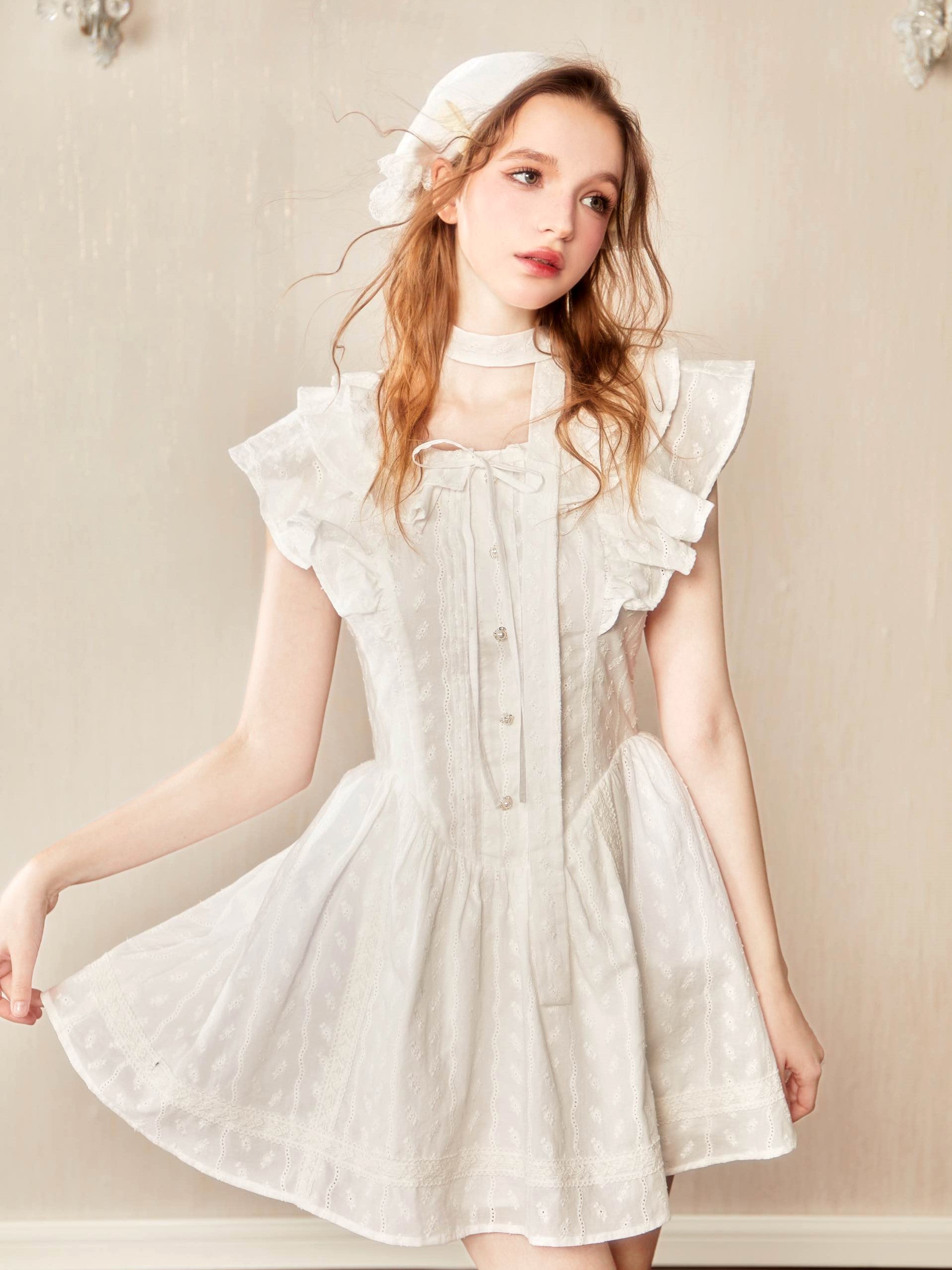 Lace Frill Sweet Embroidery Flower One-Piece