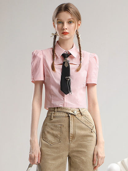 Short Tie Half-Sleeve Simple Casual Blouse