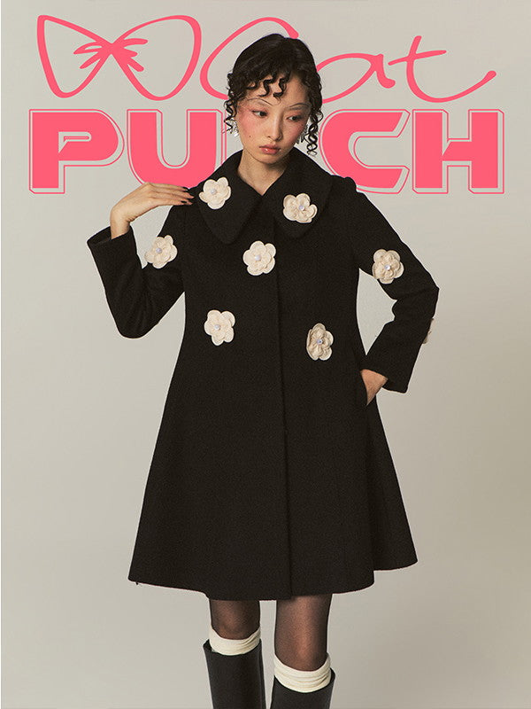 Flower-Motif Girly Nichi Retro 3D Cute Coat