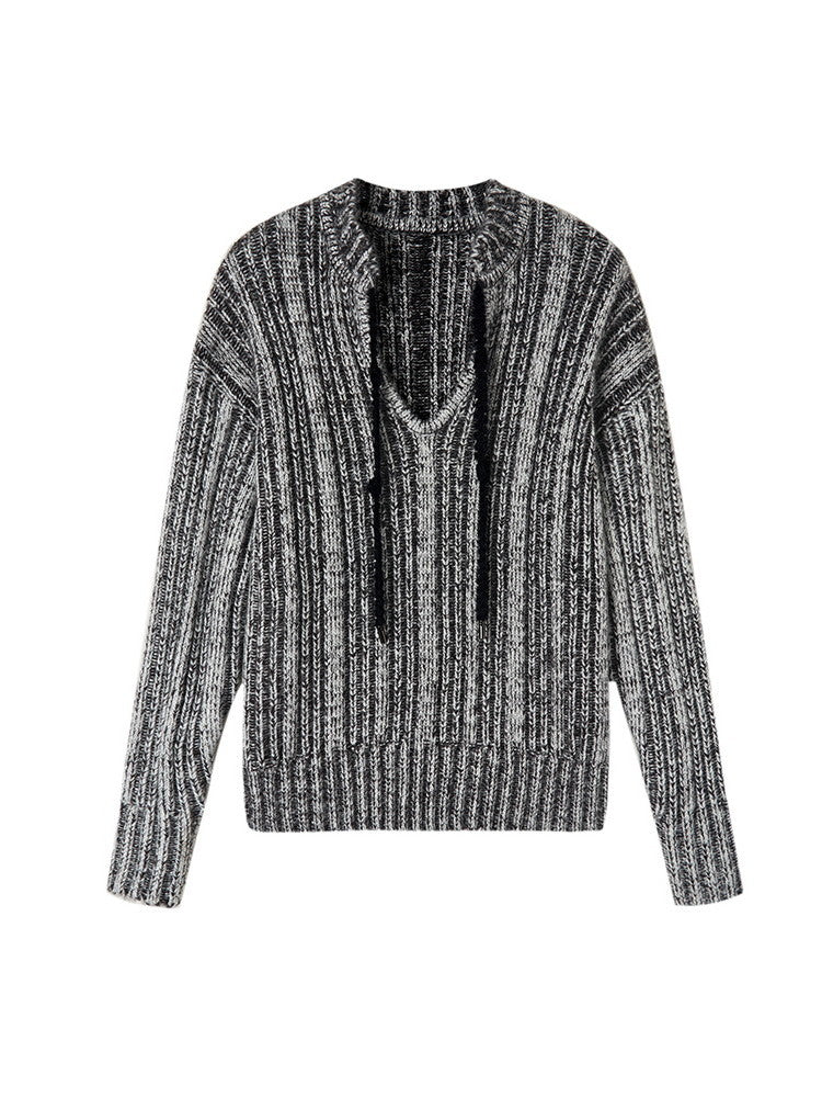 Stripe Loose Retro Oversize Casual V-Neck Knit