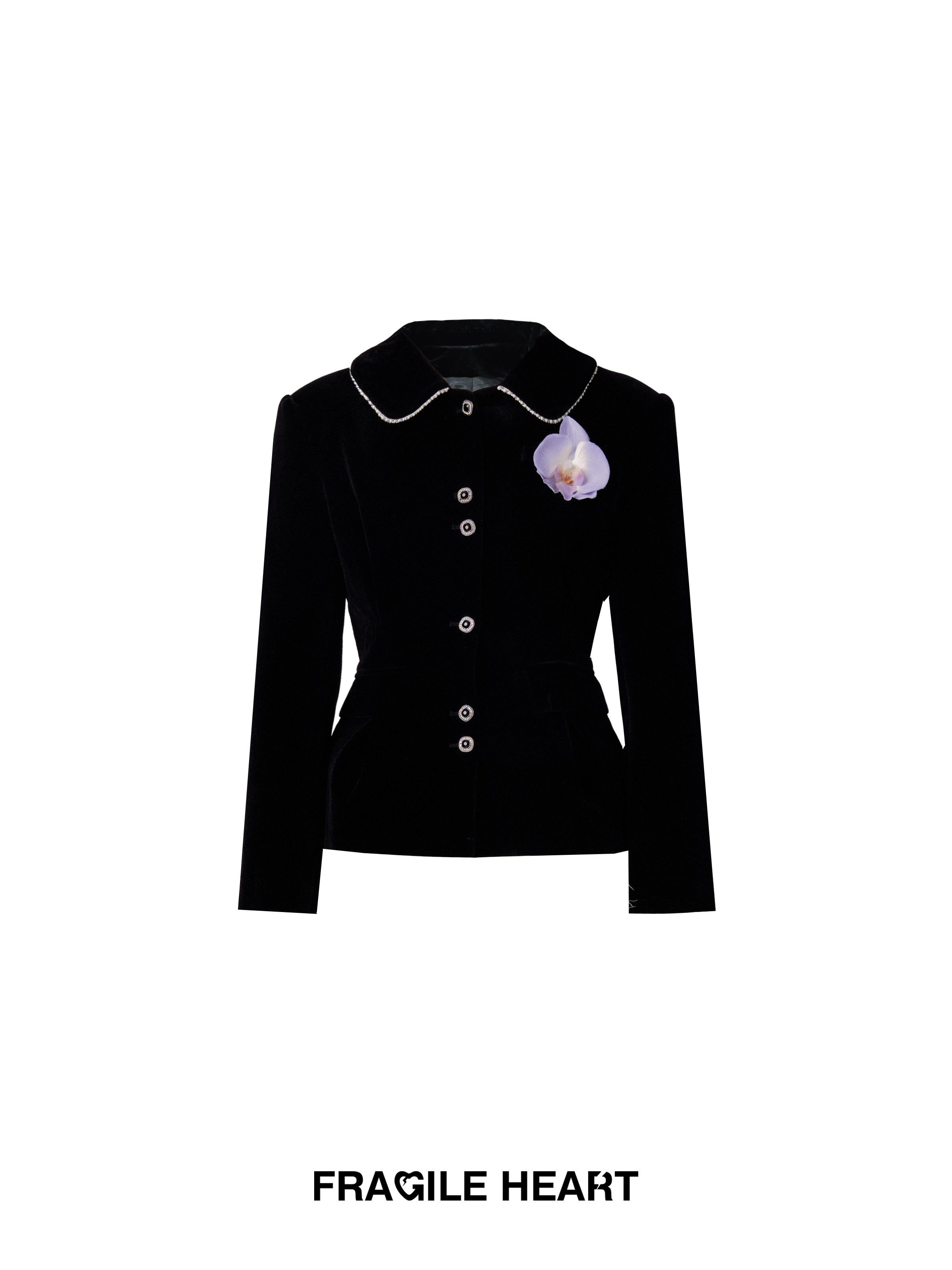 Velvet Formal Classy Flower-Broach Curve Jacket