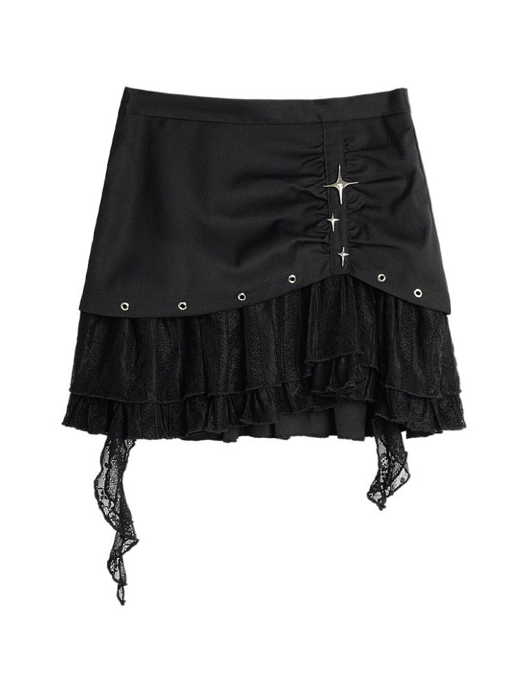 Asymmetriespitze Spitze Innenhosen Eyelet Mini-Rock-Röcke