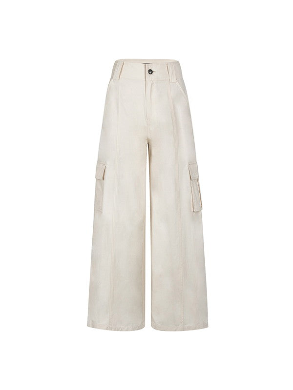 Casual Wide-Leg Side-Pocket Straight Plain Wide-Pants