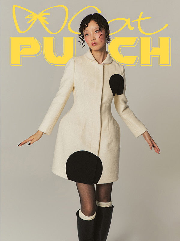 Modern Bi-Color Retro Dot Circle Wool Chic Coat