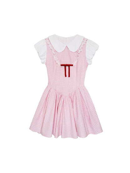 Checked Girly Lace Frill Retro Flare Dress