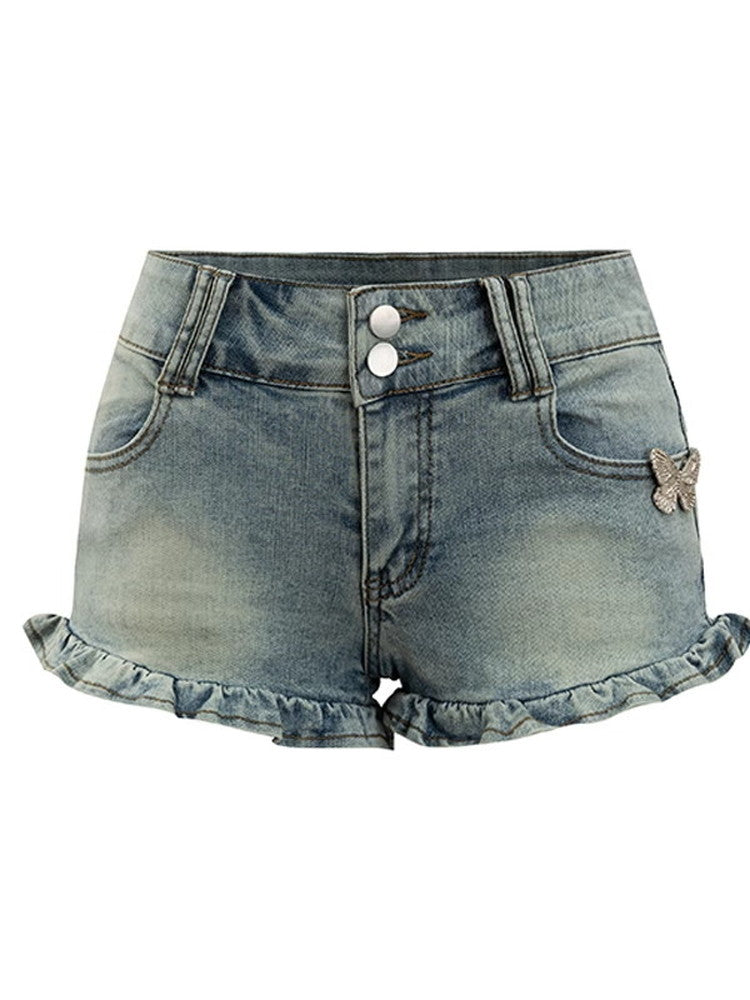 Denim Frill Casual Hot-Pants Tight Short-Pants