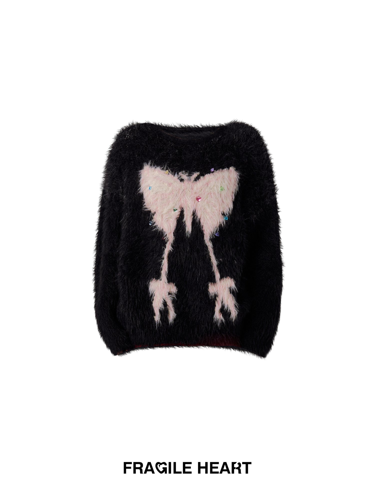 Butterfly Modern Fluffily Round-Neck Chic Bijou Rhinestone Mohair-Knit