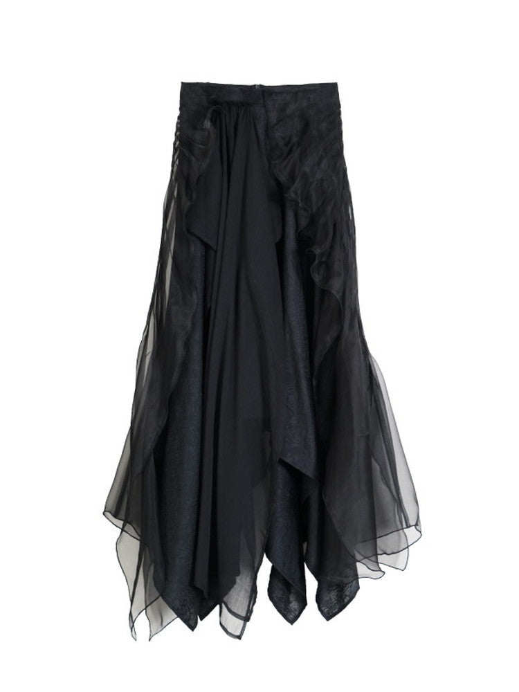 Ciffon Asymmetry Hem Simple Volume Long-Skirt