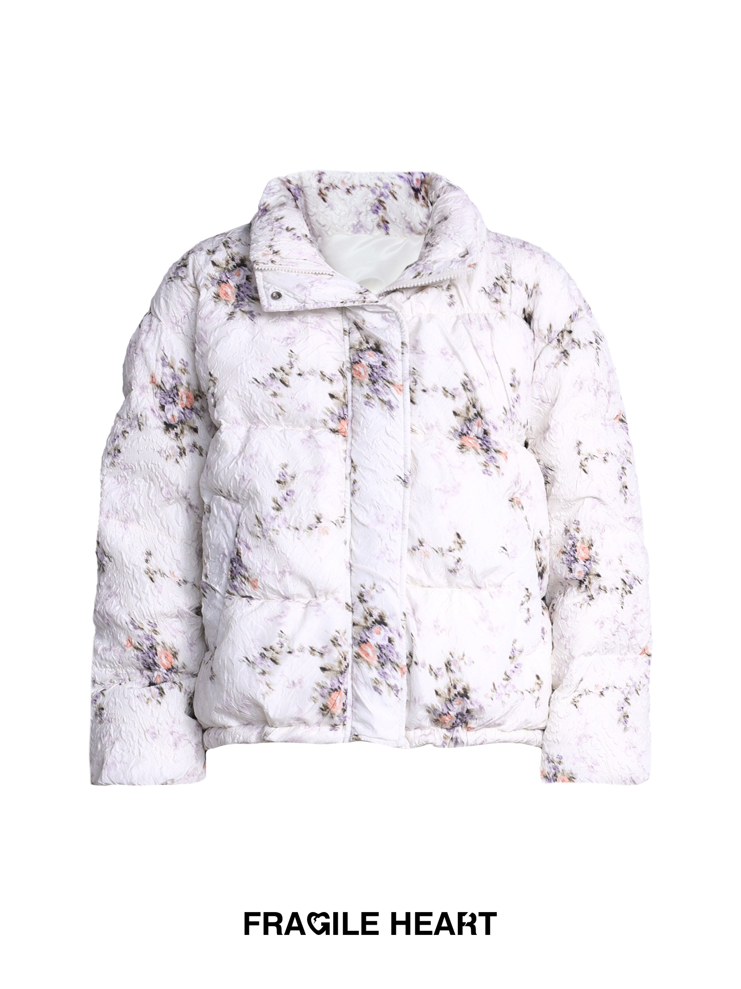 Flower Stand-Collar Cotton Pleats Embroidery Down-Jacket＆Mini-Skirt