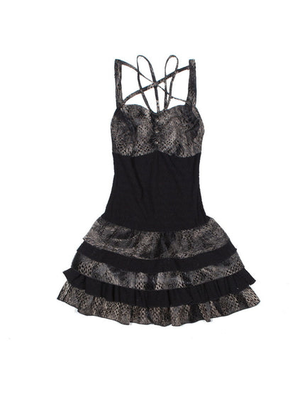 Gothic Tiered Fluffily Leopard Nichi Short One-Piece